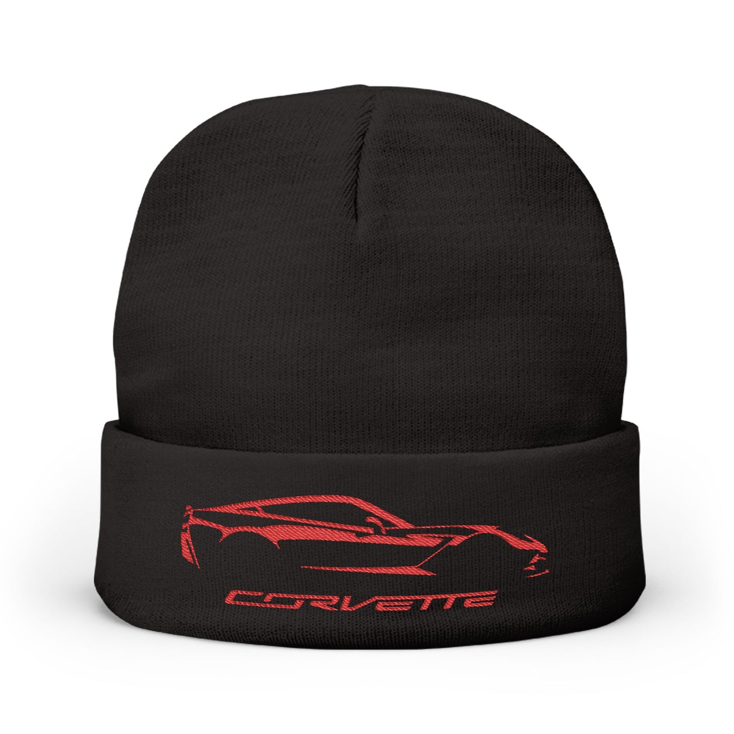 Corvette Red C7 Embroidery Winter Beanie, Knitted Hat, Cozy Cap, Outdoor Accessory, Unisex, Gift for Him, Gift for Her