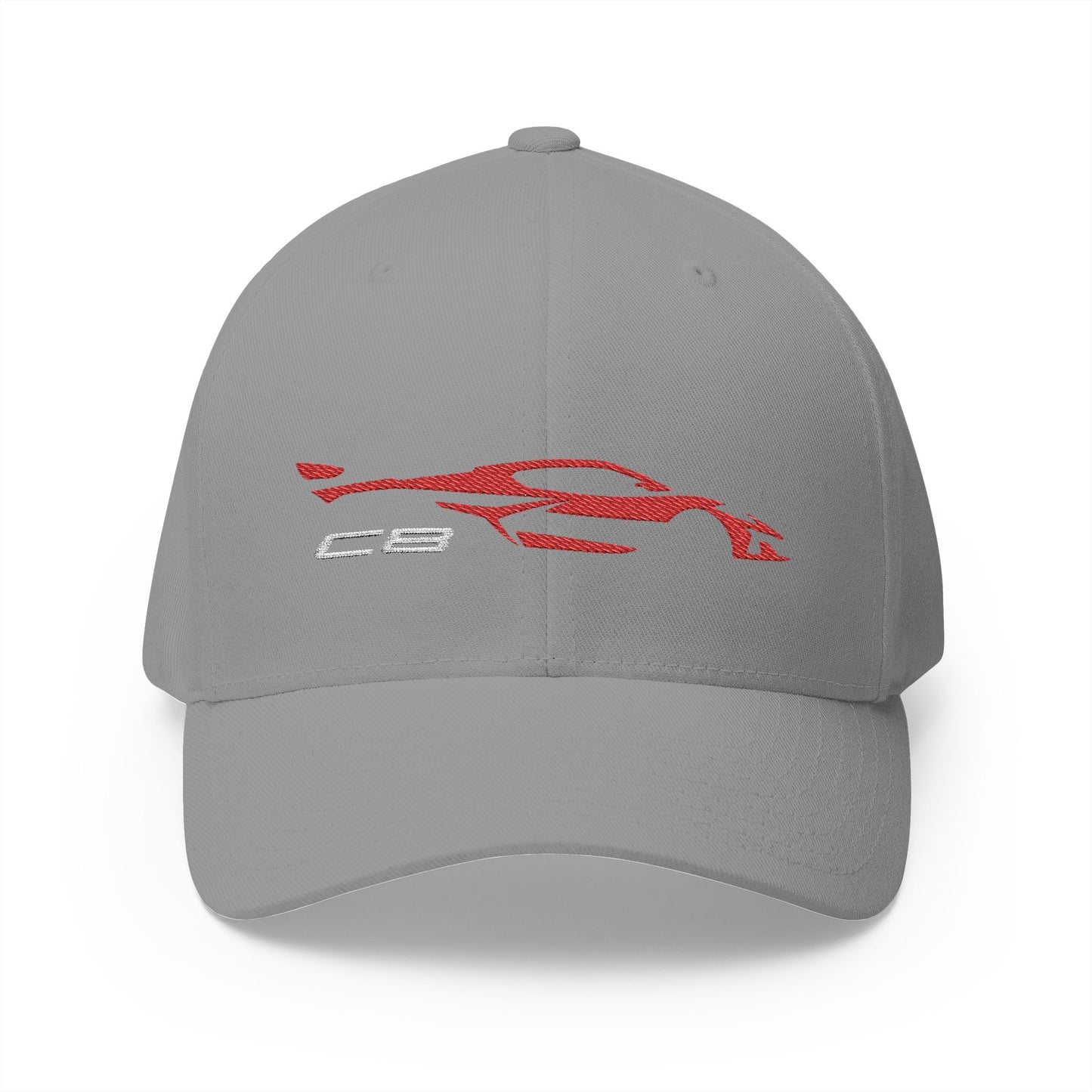 Corvette Red C8 Silhouette Baseball Cap, Flexfit Hat, Stretchy Band, Black Hat, Corvette Gear, Embroidery