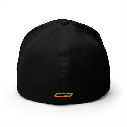 Corvette C3 Stingray Custom Silhouette Baseball Cap, Orange Graphic, Flexfit® Hat, Stretchy Band, Black Hat, Corvette Gear, Embroidery
