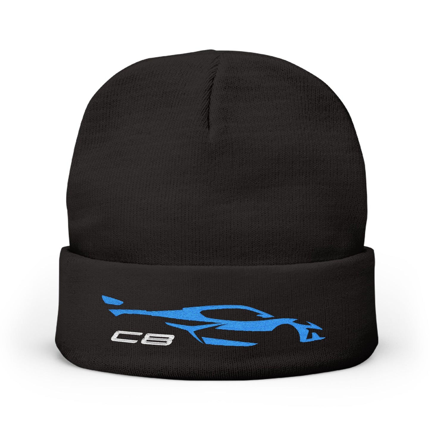 Corvette Blue C8 Embroidery Winter Beanie, Knitted Hat, Cozy Cap, Outdoor Accessory, Unisex, Gift for Him, Gift for Her