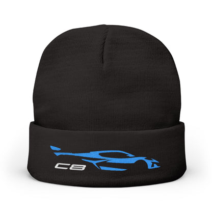 Corvette Blue C8 Embroidery Winter Beanie, Knitted Hat, Cozy Cap, Outdoor Accessory, Unisex, Gift for Him, Gift for Her