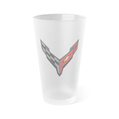 Corvette Frosted Pint Glass, C8 Logo, Perfect for Car Enthusiasts, Gifts for Gearheads, Barware for Celebrations, Gifts for Dad
