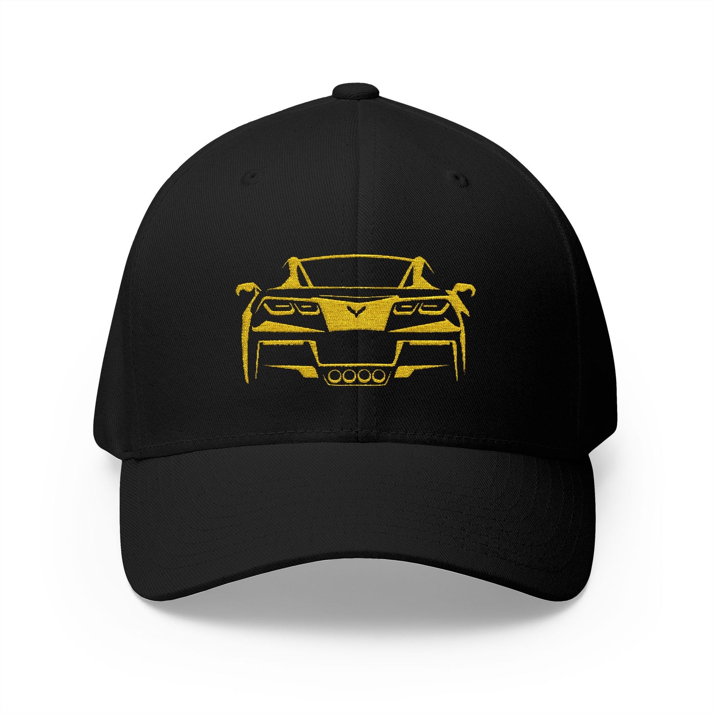 Corvette C7 Custom Silhouette Baseball Cap, Flexfit Hat, Stretchy Band, Black Hat, Corvette Gear, Embroidery
