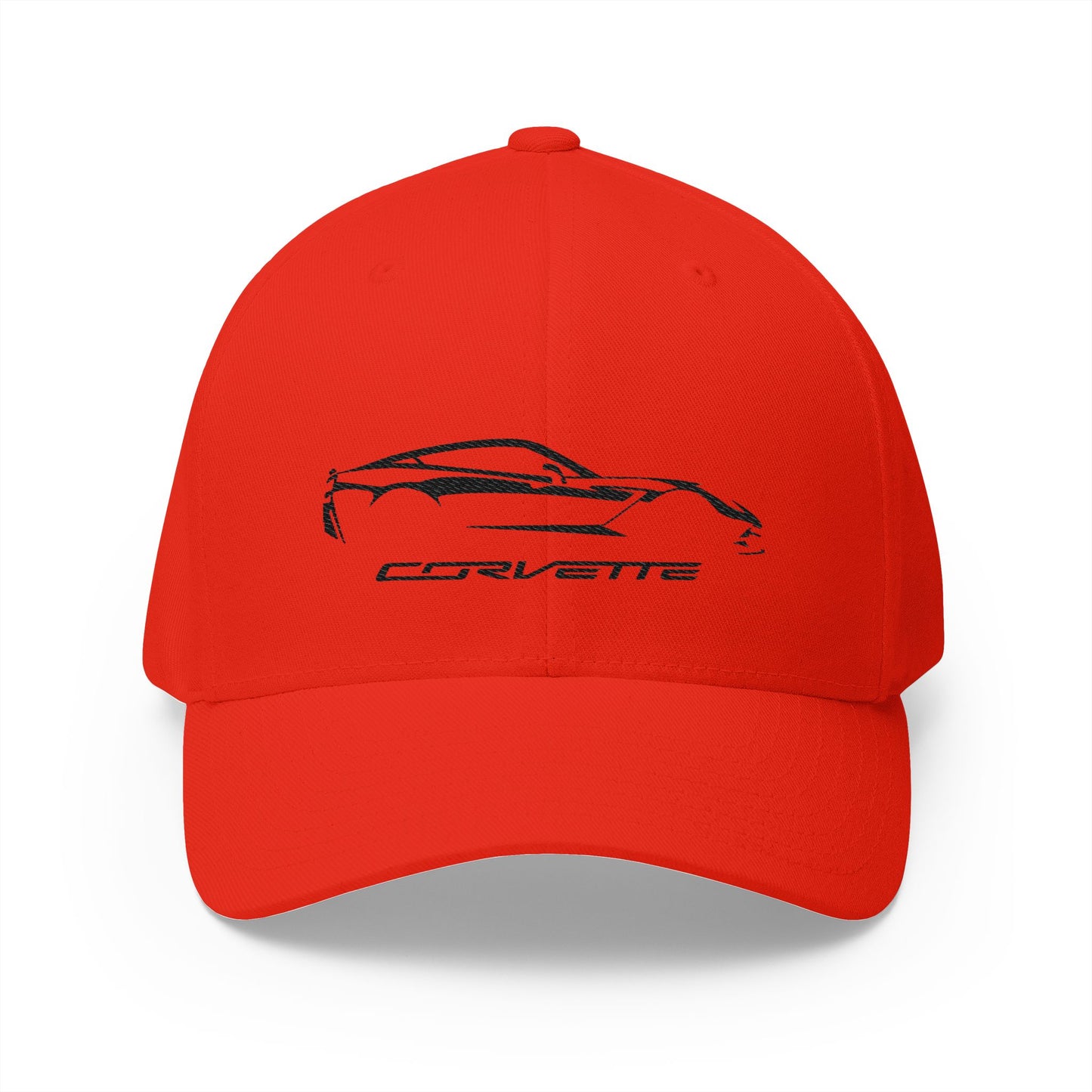 Corvette C7 Custom Silhouette Baseball Cap, Flexfit Hat, Stretchy Band, Black Hat, Corvette Gear, Embroidery