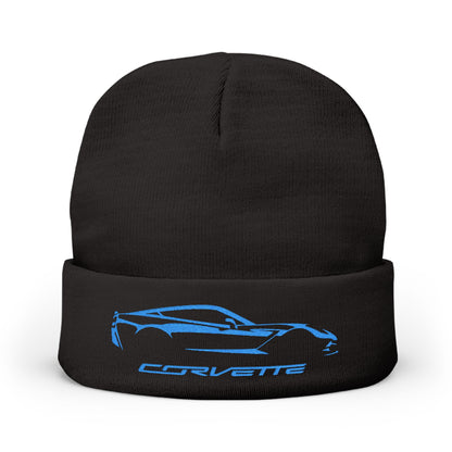 Corvette Blue C7 Embroidery Winter Beanie, Knitted Hat, Cozy Cap, Outdoor Accessory, Unisex, Gift for Him, Gift for Her