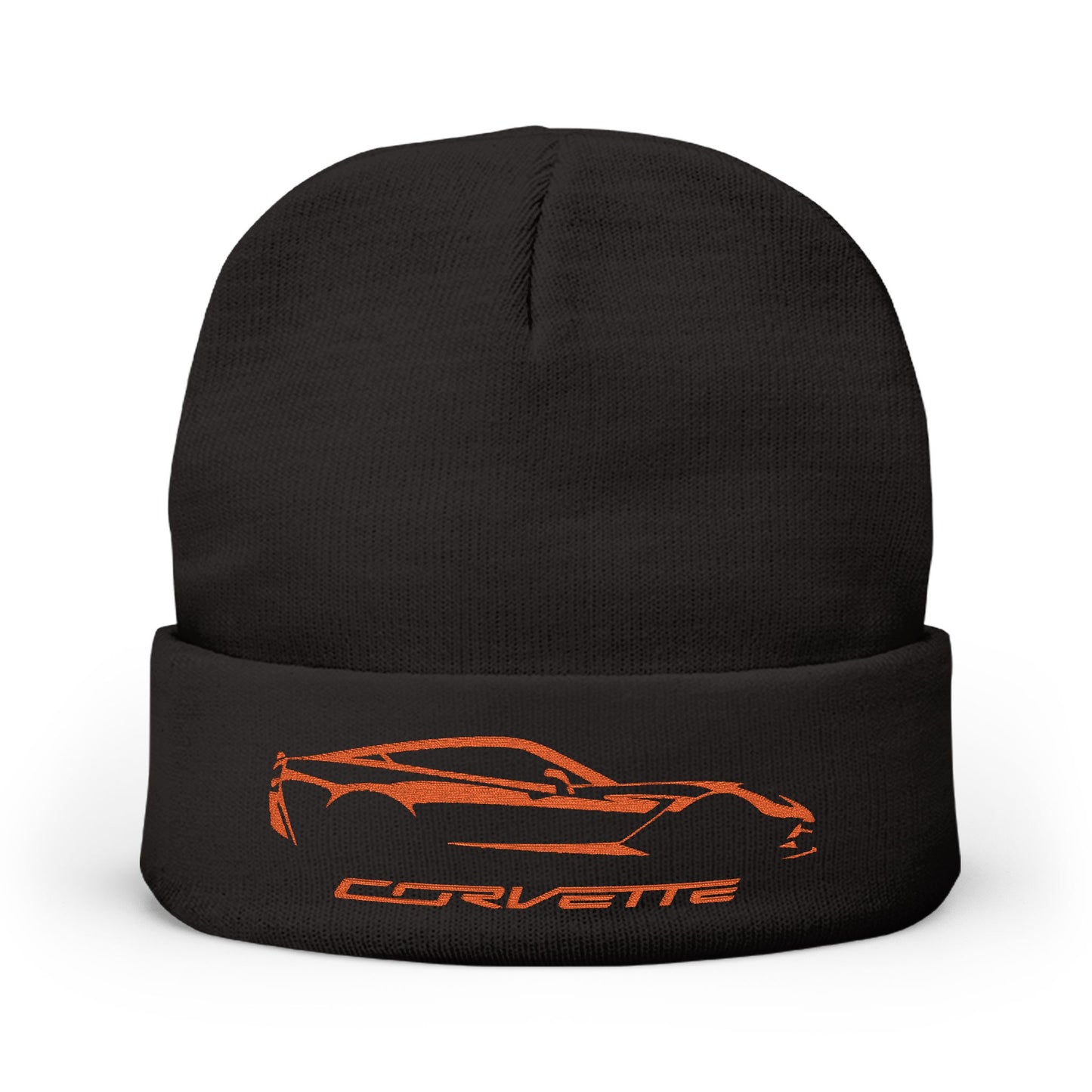 Corvette Orange C7 Embroidery Winter Beanie, Knitted Hat, Cozy Cap, Outdoor Accessory, Unisex, Gift for Him, Gift for Her