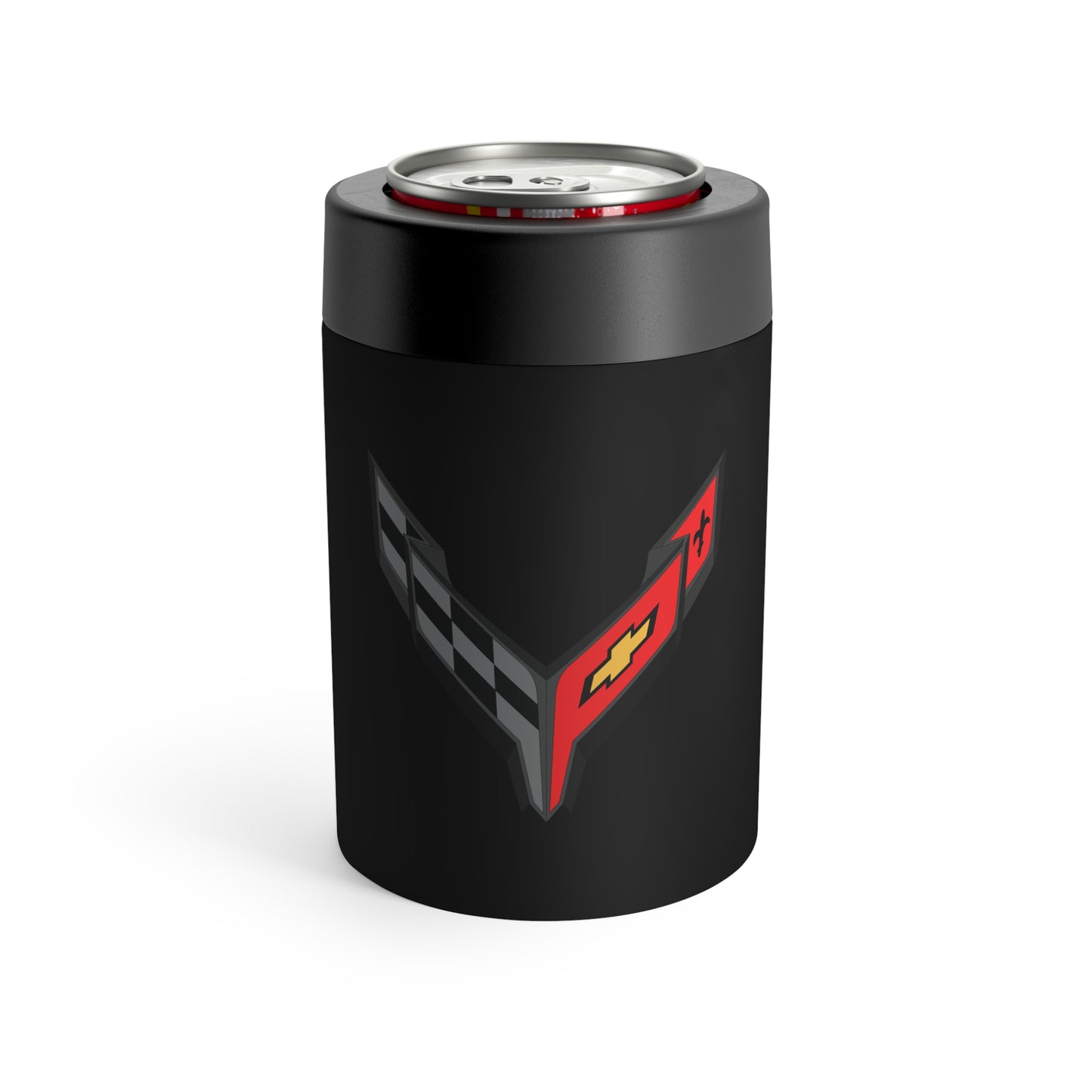 Corvette C8 Black Can Coozie for Fans, Beer and Soda Holder, Drink Insulator, Gift for Car Enthusiasts, Racing Events, Tailgating, C8 Logo