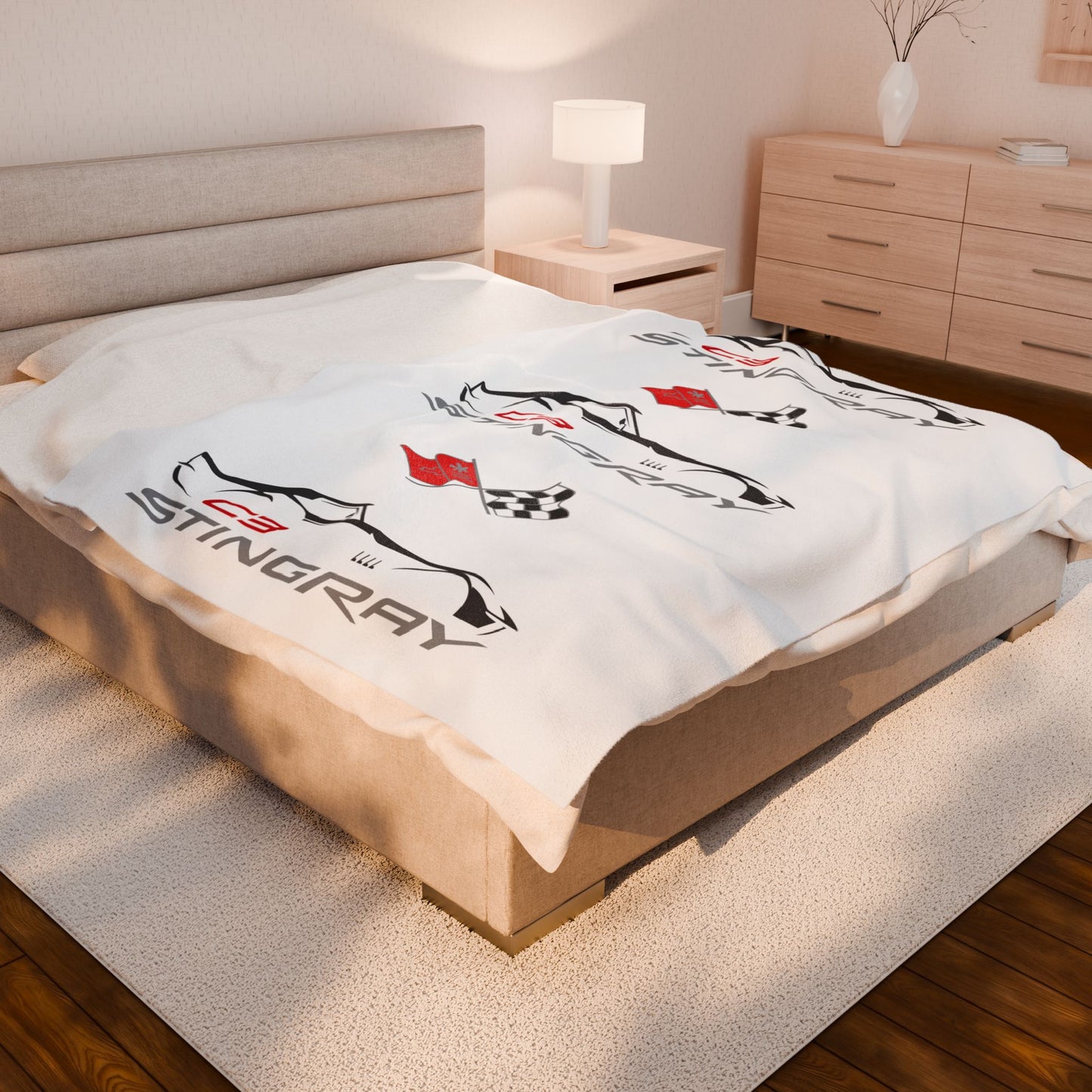 Corvette C3 Stingray White Blanket, Stingray Corvette Gifts, Soft Blankets, Corvette Logo, Velveteen Blanket, Car Guy Gifts, Car Girl Gifts
