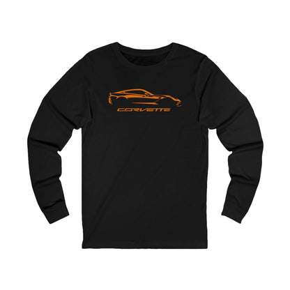 Unisex Corvette Orange C7 Long Sleeve Tee, Custom Silhouette, Graphic T-Shirt, Gift for Him, Gift for Her, Bella+Canvas, Soft Shirt