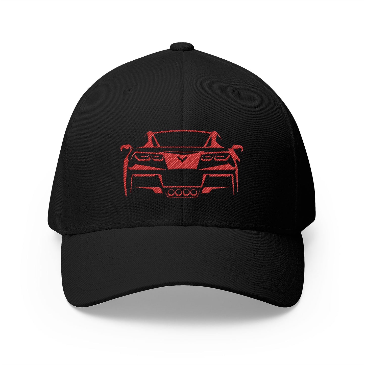 Corvette C7 Custom Silhouette Baseball Cap, Flexfit Hat, Stretchy Band, Black Hat, Corvette Gear, Embroidery