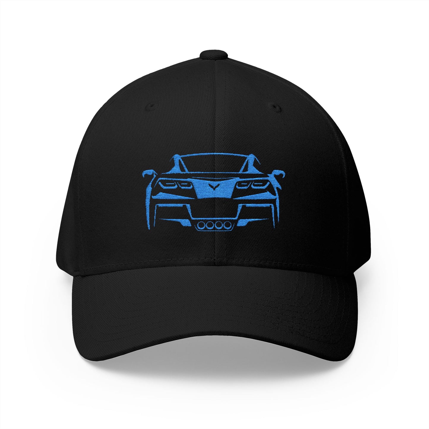 Corvette C7 Custom Silhouette Baseball Cap, Flexfit Hat, Stretchy Band, Black Hat, Corvette Gear, Embroidery
