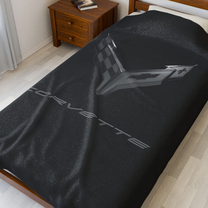 Corvette Blackout Blanket, C8 Corvette Gifts, Soft Blankets, Corvette Logo, Velveteen Blanket, Car Guy Gifts, Car Girl Gifts