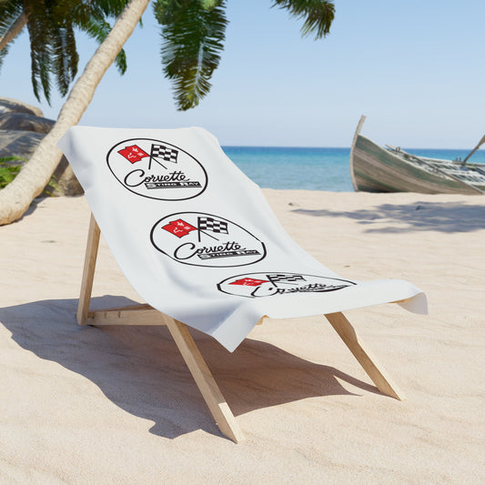 Corvette Beach Towel, C2 Corvette Gifts, Car Enthusiast Towel, Quick-Dry Towel, Corvette Logo, White Towel, Car Guy Gifts