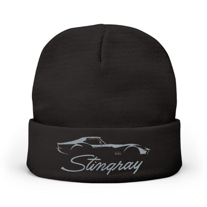 Corvette Grey Stingray C3 Embroidery Winter Beanie, Knitted Hat, Cozy Cap, Outdoor Accessory, Unisex, Gift for Him, Gift for Her