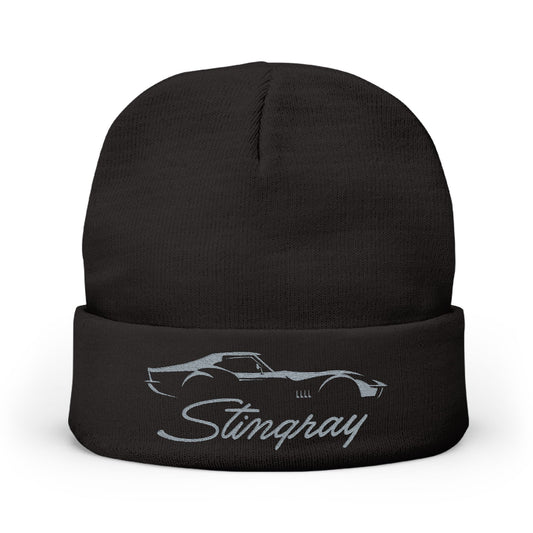 Corvette Grey Stingray C3 Embroidery Winter Beanie, Knitted Hat, Cozy Cap, Outdoor Accessory, Unisex, Gift for Him, Gift for Her