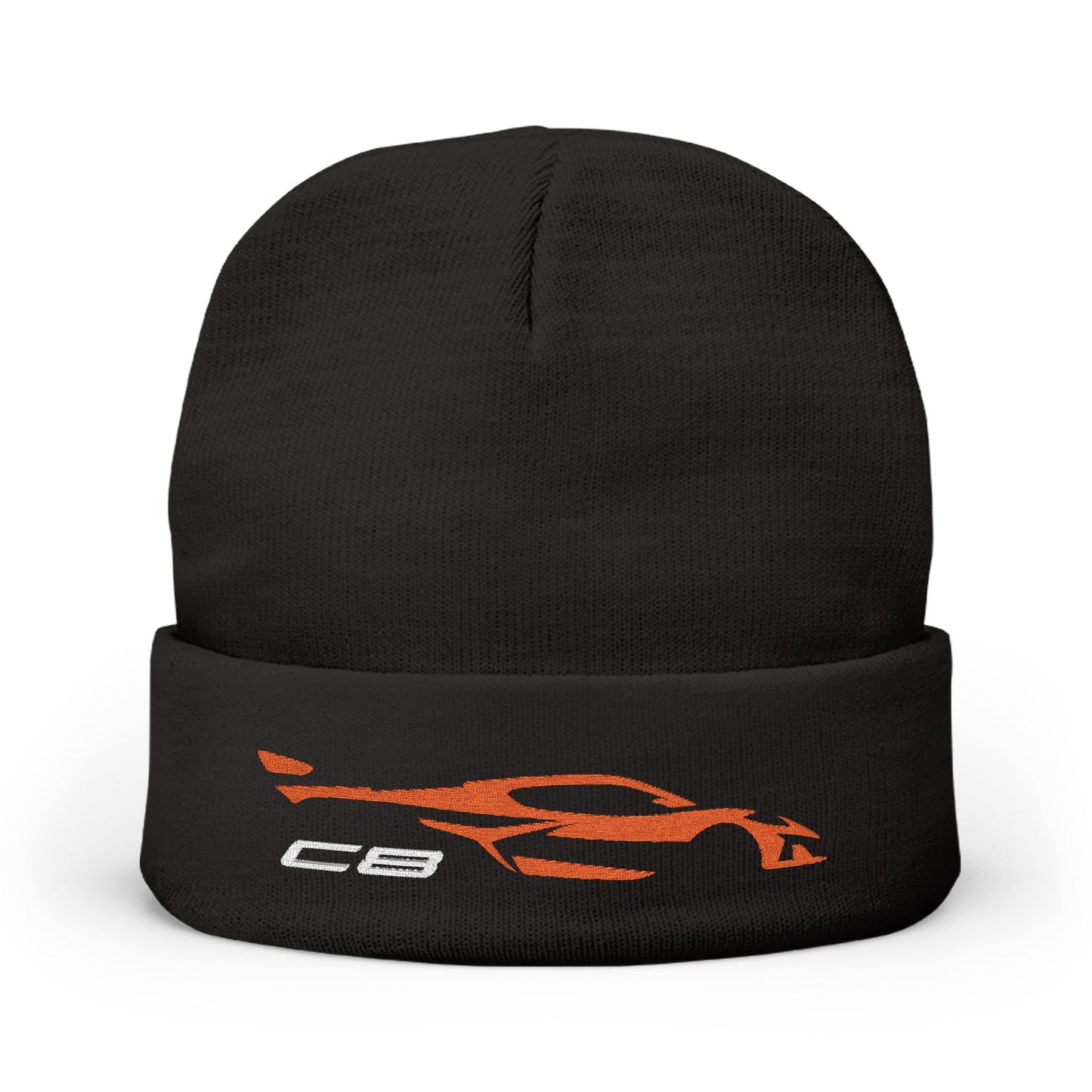 Corvette Orange C8 Embroidery Winter Beanie, Knitted Hat, Cozy Cap, Outdoor Accessory, Unisex, Gift for Him, Gift for Her
