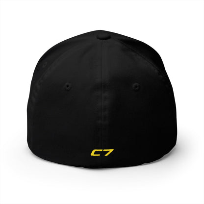 Corvette C7 Custom Silhouette Baseball Cap, Flexfit Hat, Stretchy Band, Black Hat, Corvette Gear, Embroidery