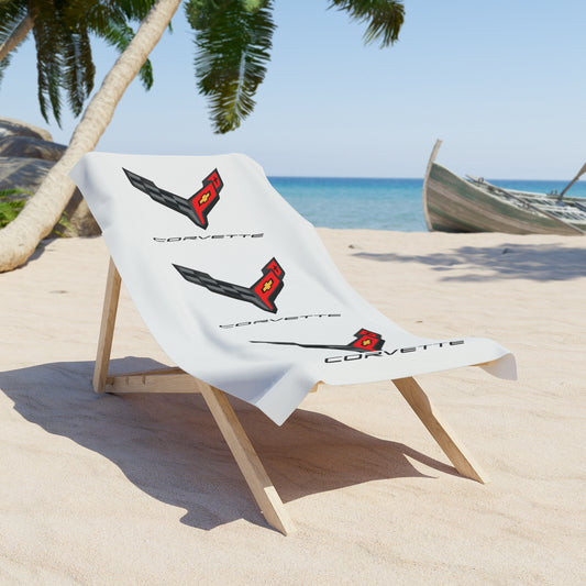 Corvette Beach Towel, C8 Corvette Gifts, Car Enthusiast Towel, Quick-Dry Towel, Corvette Logo, White Towel, Car Guy Gifts