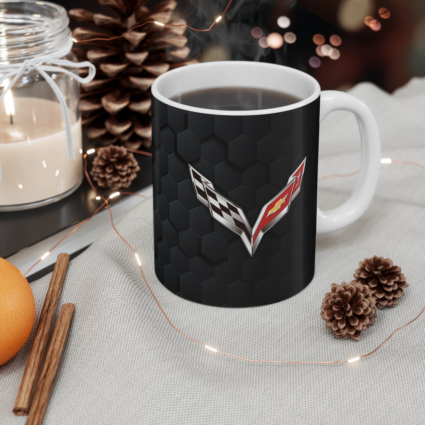 Corvette Coffee Mug - Corvette Ceramic Mug - 11oz. Coffee Mug - Chevy Corvette Mug - Microwave-Safe - Gift for Car Enthusiasts - C7 Logo
