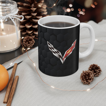 Corvette Coffee Mug - Corvette Ceramic Mug - 11oz. Coffee Mug - Chevy Corvette Mug - Microwave-Safe - Gift for Car Enthusiasts - C7 Logo