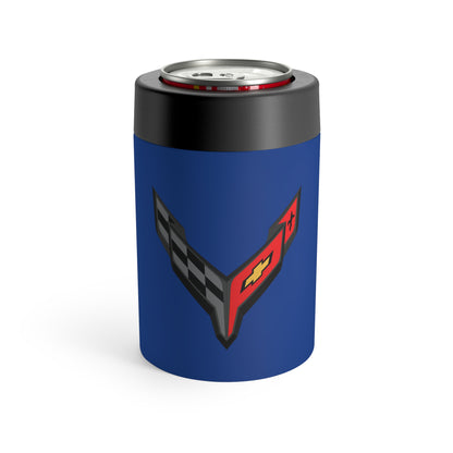 Corvette C8 Blue Can Coozie for Fans, Beer and Soda Holder, Drink Insulator, Gift for Car Enthusiasts, Racing Events, Tailgating, C8 Logo