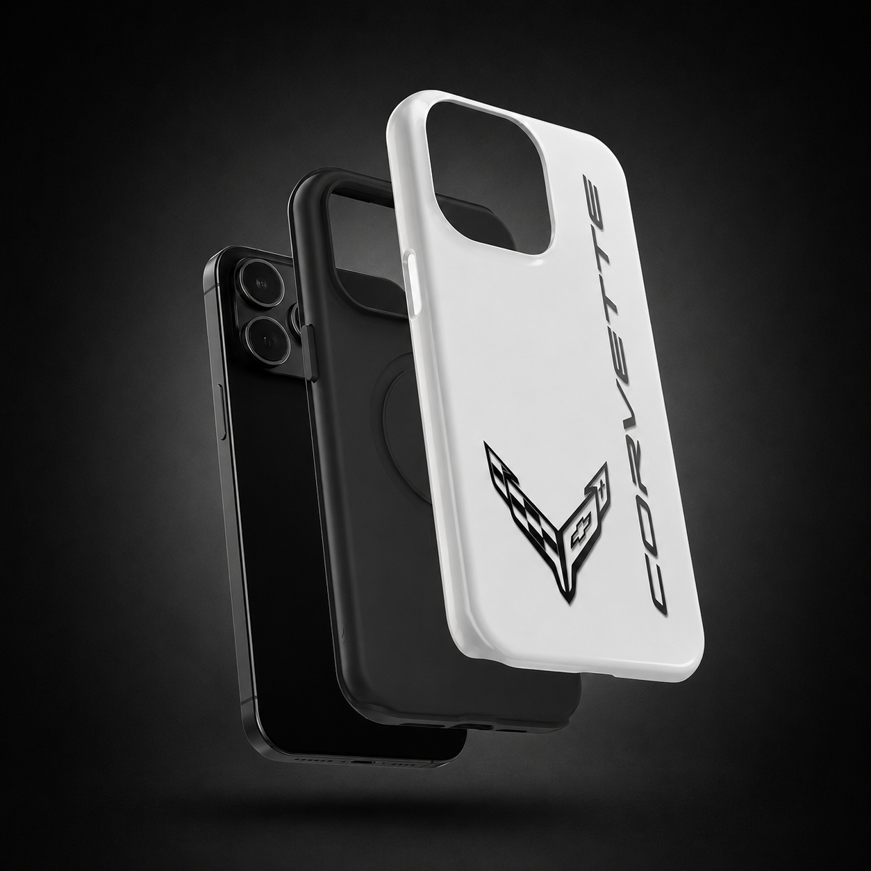 Corvette C8 Logo Black Edition Magsafe Tough Magnetic Phone Case White