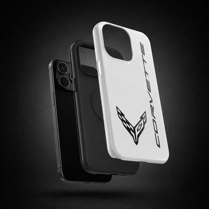 Corvette C8 Logo Black Edition Magsafe Tough Magnetic Phone Case White