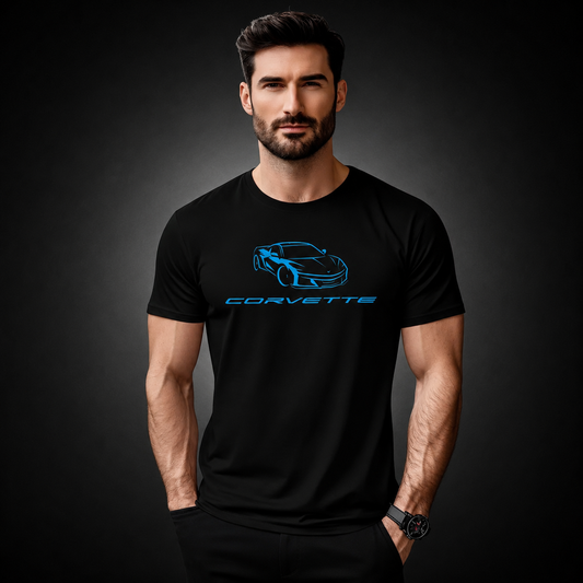 Corvette C8 Car Logo Blue Edition Graphic T-Shirt Black