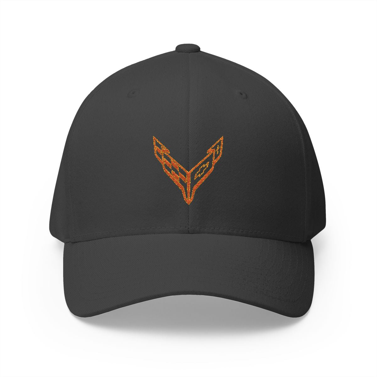 Corvette C8 Logo Orange Edition  Baseball Cap Black