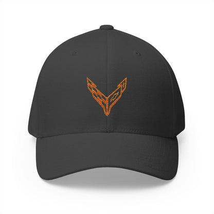 Corvette C8 Logo Orange Edition  Baseball Cap Black