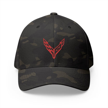 Corvette C8 Logo Red Edition  Baseball Cap Black