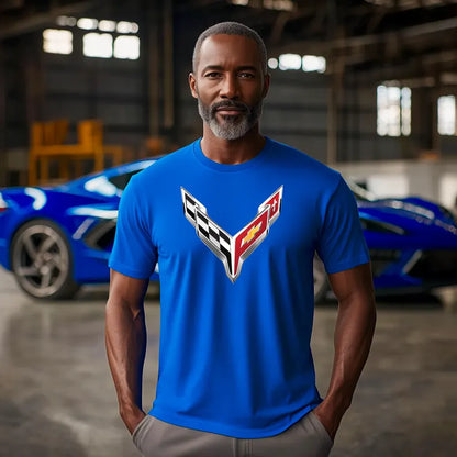Corvette T-Shirt, Corvette Logo, Chrome C8 Emblem, Bella and Canvas Soft Tee, Corvette Apparel, Graphic Tee