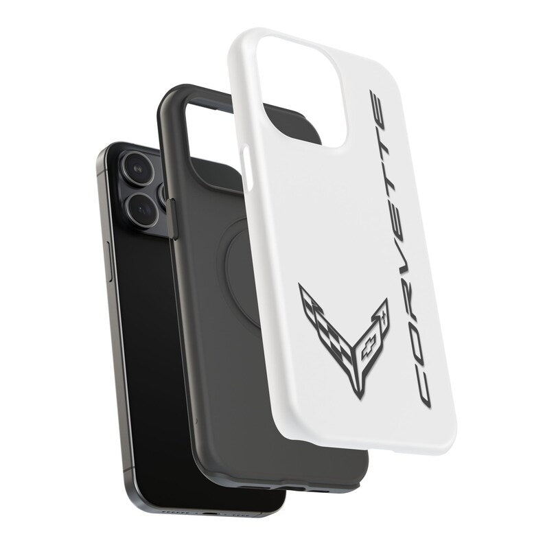 Corvette C8 iPhone Case - Corvette Samsung Phone Case - Cell Phone Case - Impact Resistant - Rubber Liner - Matte or Glossy- White Case