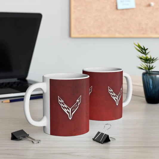 Corvette Coffee Mug - Corvette Ceramic Mug - 11oz. Coffee Mug - Chevy Corvette Mug - Microwave-Safe - Gift for Car Enthusiasts - C8 Logo