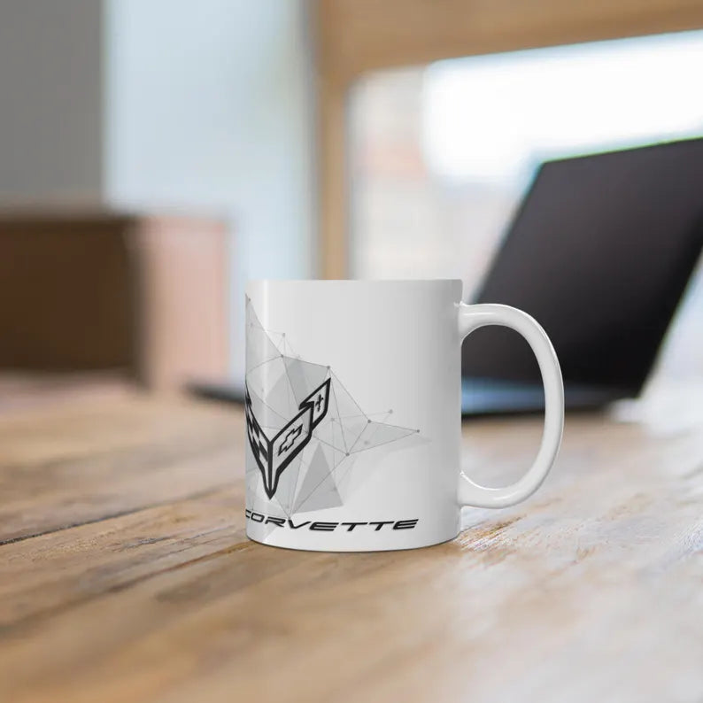 Corvette Coffee Mug - Corvette Ceramic Mug - 11oz. Coffee Mug - Chevy Corvette Mug - Microwave-Safe - Gift for Car Enthusiasts - C8 Logo