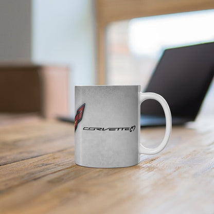 Corvette Coffee Mug - Corvette Ceramic Mug - 11oz. Coffee Mug - Chevy Corvette Mug - Microwave-Safe - Gift for Car Enthusiasts - C7 Logo