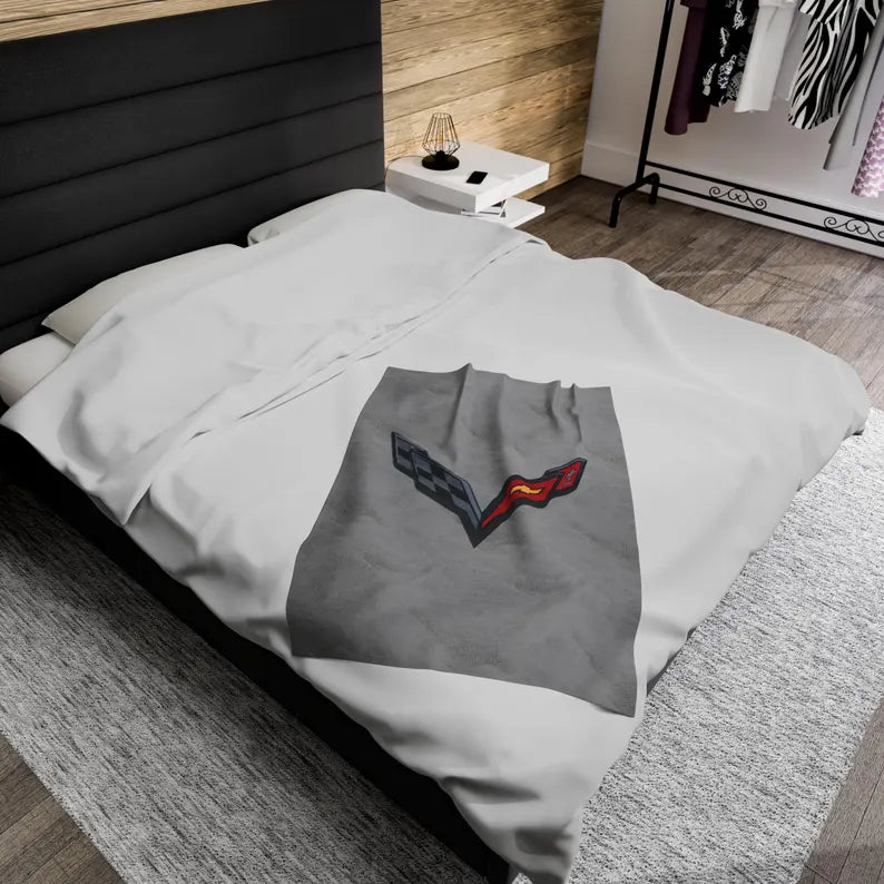 Corvette Blanket, C7 Corvette Gifts, Car Enthusist, Soft Blanket, Corvette Logo, Velveteen Blanket, Car Guy Gifts, Corvette Accessory