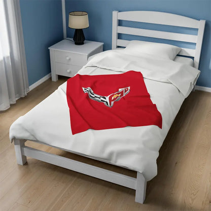 Corvette Blanket, C8 Corvette Gifts, Car Enthusist , Soft Blanket, Corvette Logo, Velveteen Blanket, Car Guy Gifts, Corvette Accessory