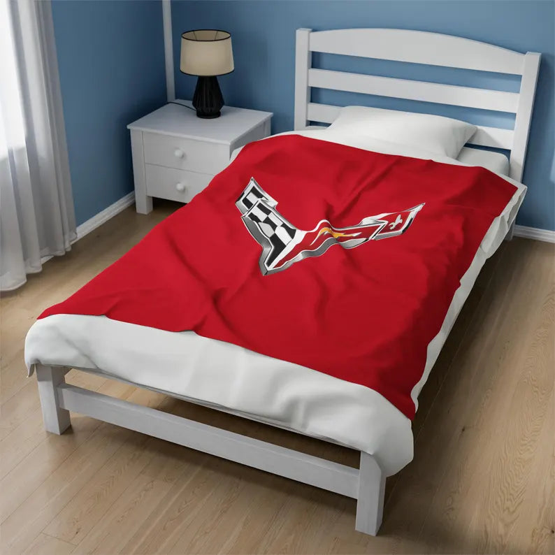 Corvette Blanket, C8 Corvette Gifts, Car Enthusist , Soft Blanket, Corvette Logo, Velveteen Blanket, Car Guy Gifts, Corvette Accessory