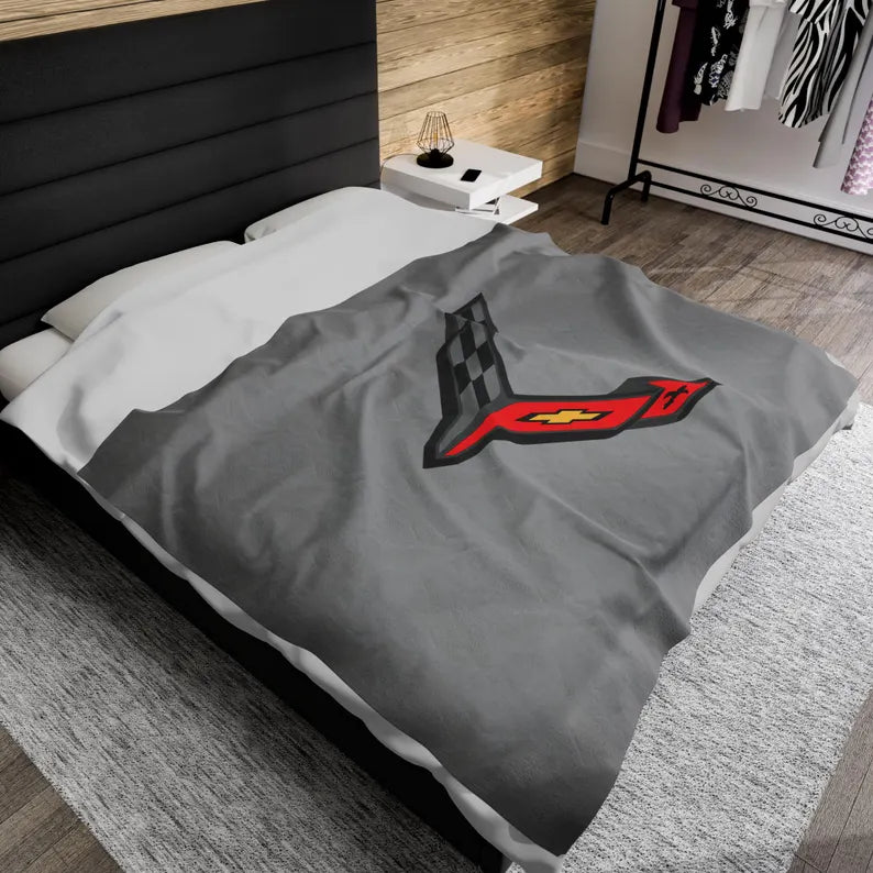 Corvette Blanket, C8 Corvette Gifts, Car Enthusist , Soft Blanket, Corvette Logo, Velveteen Blanket, Car Guy Gifts, Corvette Accessory