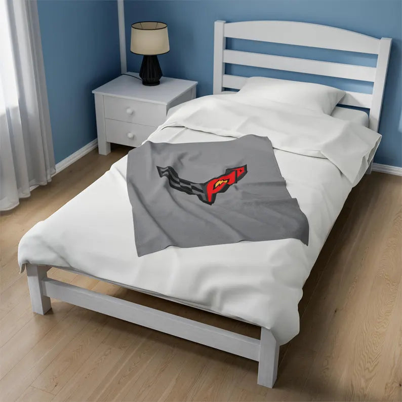 Corvette Blanket, C8 Corvette Gifts, Car Enthusist , Soft Blanket, Corvette Logo, Velveteen Blanket, Car Guy Gifts, Corvette Accessory