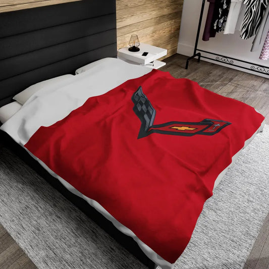 Corvette Blanket, C7 Corvette Gifts, Car Enthusist, Soft Blanket, Corvette Logo , Velveteen Blanket, Car Guy Gifts, Corvette Accessory