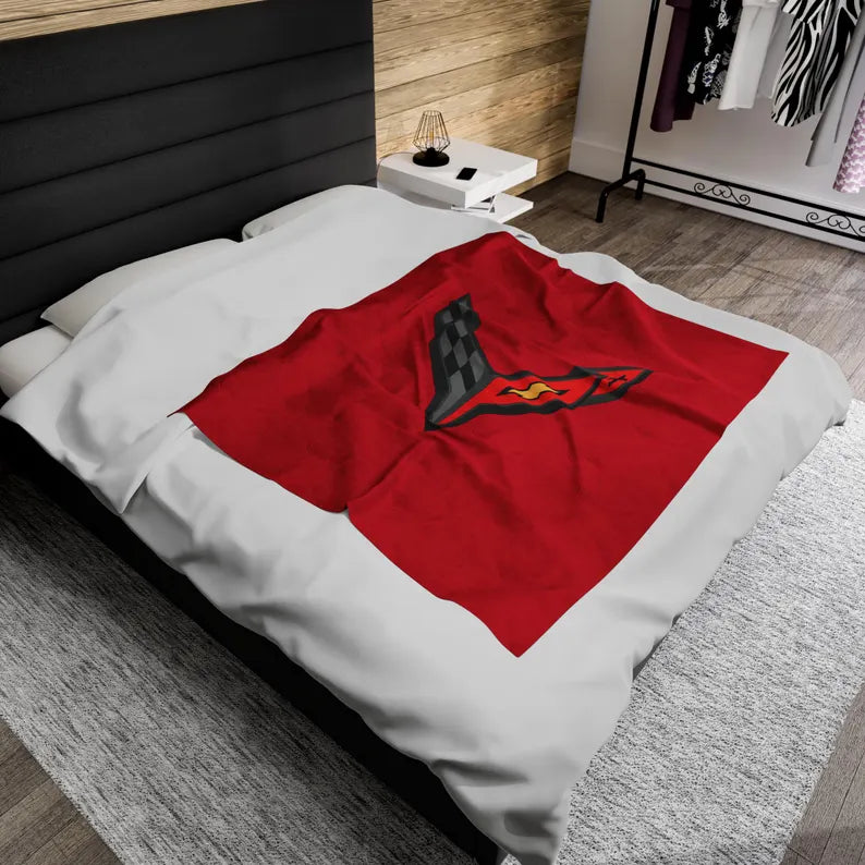Corvette Blanket, C8 Corvette Gifts, Car Enthusist, Soft Blanket, Corvette Logo, Velveteen Blanket, Car Guy Gifts, Corvette Accessory