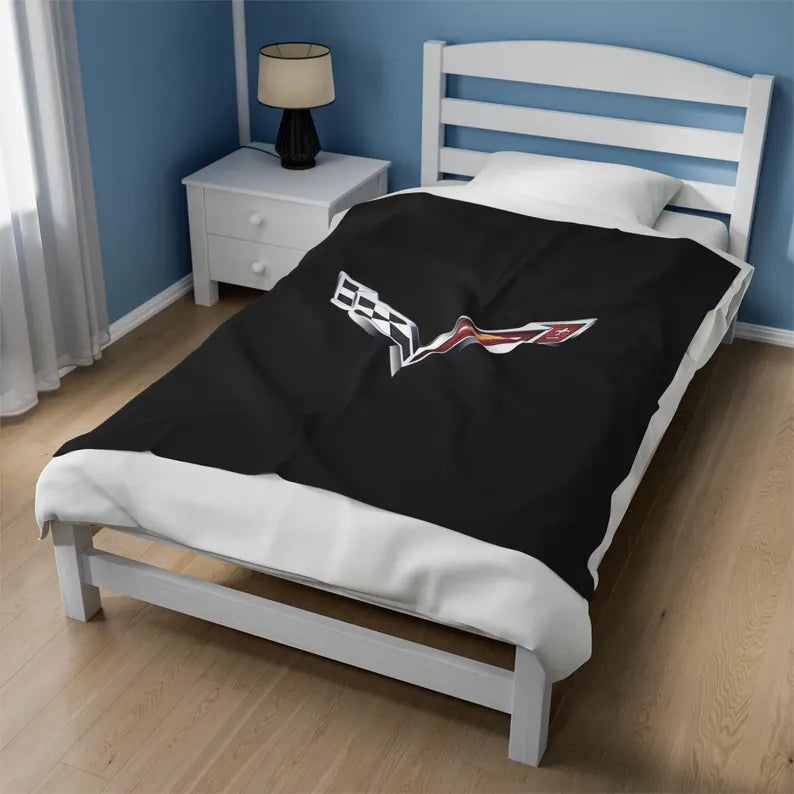 Corvette Blanket, C7 Corvette Gifts, Car Enthusist , Soft Blanket, Corvette Logo, Velveteen Blanket, Car Guy Gifts, Corvette Accessory