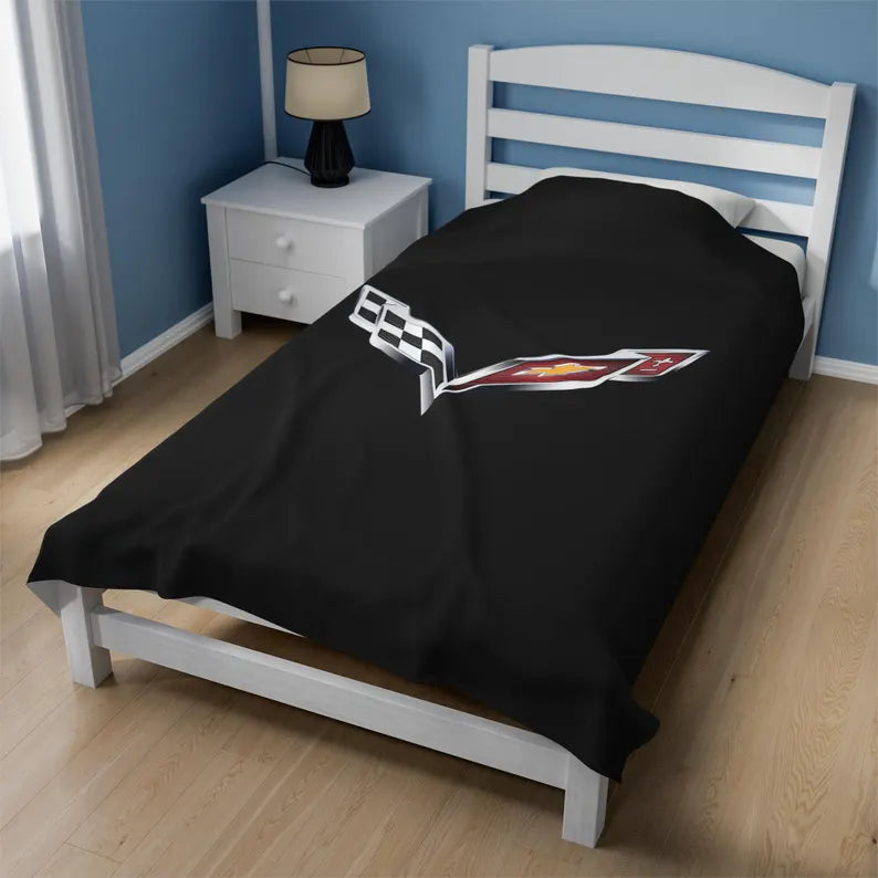 Corvette Blanket, C7 Corvette Gifts, Car Enthusist , Soft Blanket, Corvette Logo, Velveteen Blanket, Car Guy Gifts, Corvette Accessory