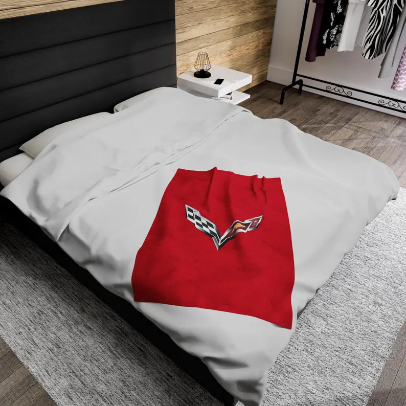 Corvette Blanket, C7 Corvette Gifts, Car Enthusist, Soft Blanket, Corvette Logo, Velveteen Blanket, Car Guy Gifts, Corvette Accessory
