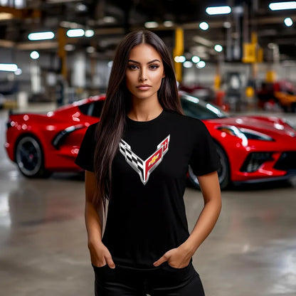 Corvette T-Shirt, Corvette Logo, Chrome C8 Emblem, Bella and Canvas Soft Tee, Corvette Apparel, Graphic Tee