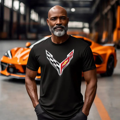 Corvette T-Shirt, Corvette Logo, Chrome C8 Emblem, Bella and Canvas Soft Tee, Corvette Apparel, Graphic Tee
