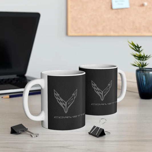 Corvette Coffee Mug - Corvette Ceramic Mug - 11oz. Coffee Mug - Chevy Corvette Mug - Microwave-Safe - Gift for Car Enthusiasts - C8 Logo