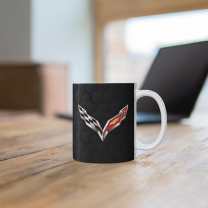 Corvette Coffee Mug - Corvette Ceramic Mug - 11oz. Coffee Mug - Chevy Corvette Mug - Microwave-Safe - Gift for Car Enthusiasts - C7 Logo